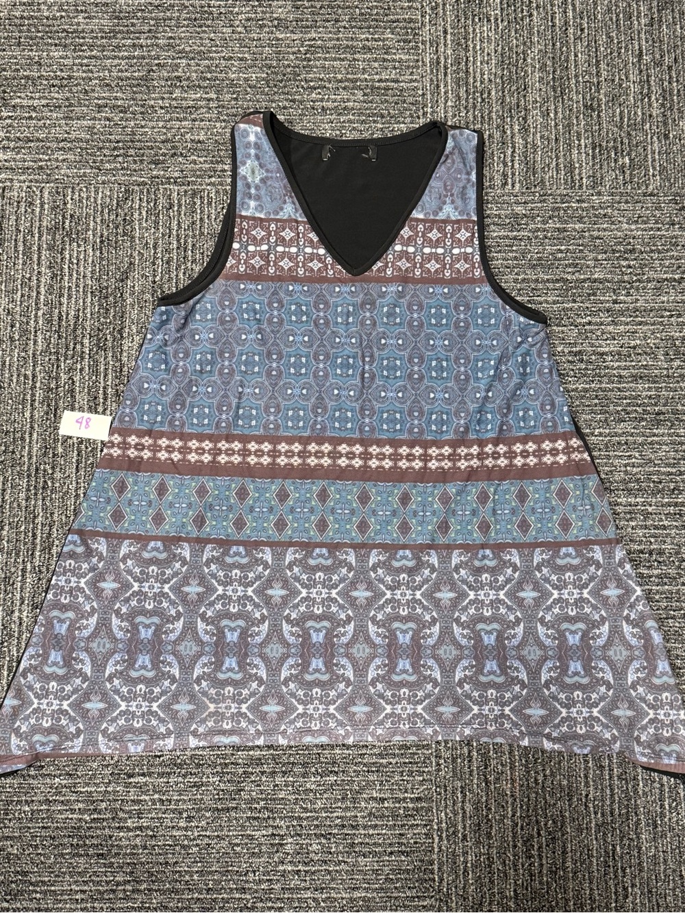 Sleeveless V-Neck Printed Tunic Tank Top - Blue Brown